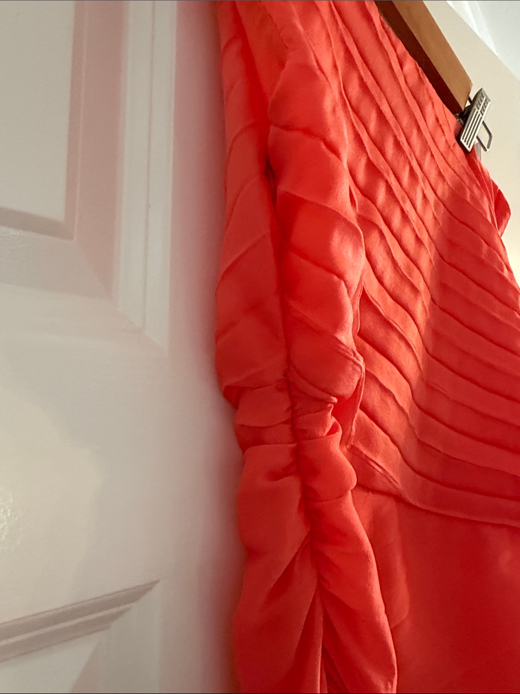 One-Shoulder Asymmetrical Pleated Dress In Coral — image 8 of 8